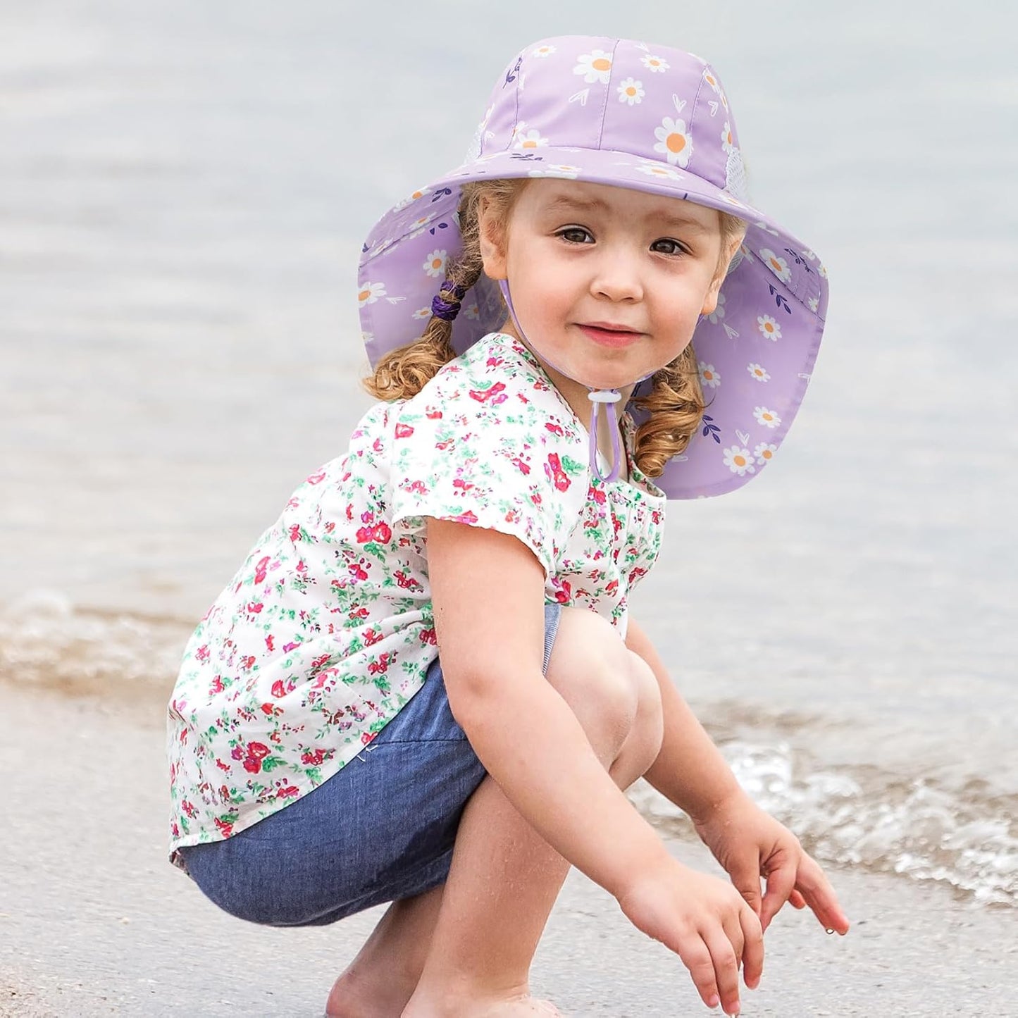 Baby Sun Hat UPF 50+ Mesh Liner Toddler Bucket Hats with Wide Brim Neck Flap for Outdoor Beach Swim