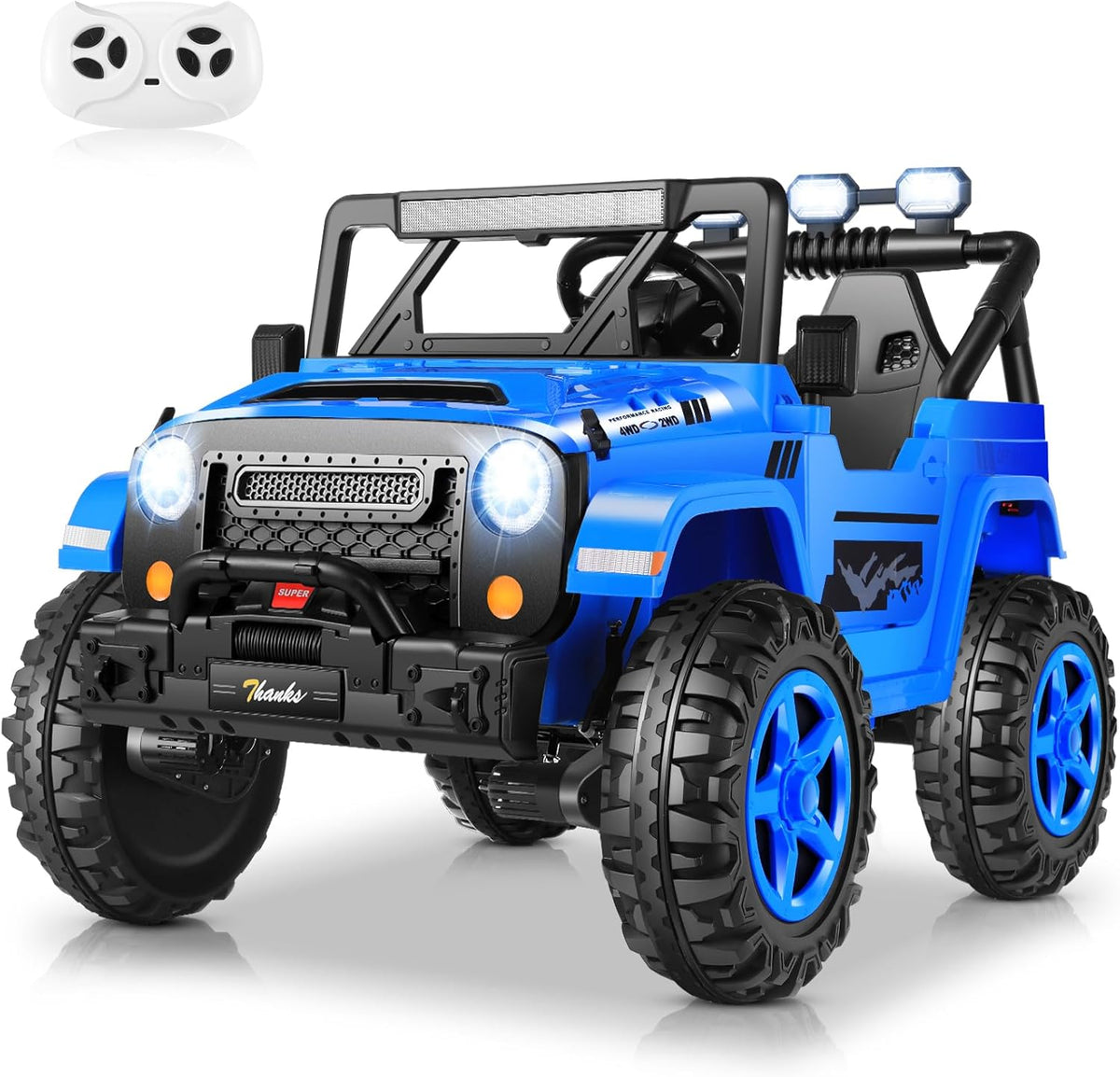 Hikole 24V Kids Ride on Car - 2 Seater, 4WD/2WD Switch, 4x200W Motor, Remote Control, 3 Speeds, LED