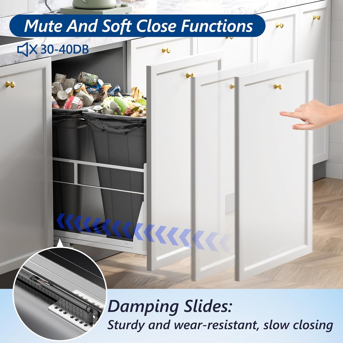 Insputer Double 40QT Pull Out Trash Can Under Cabinet, Heavy Duty Under Sink Garbage Bin Kit with