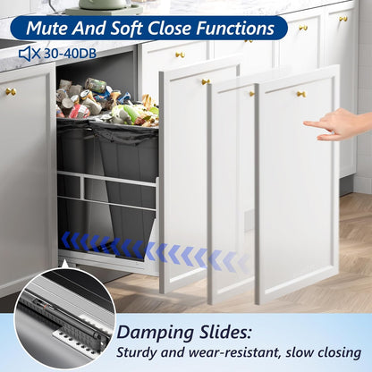 Insputer Double 40QT Pull Out Trash Can Under Cabinet, Heavy Duty Under Sink Garbage Bin Kit with