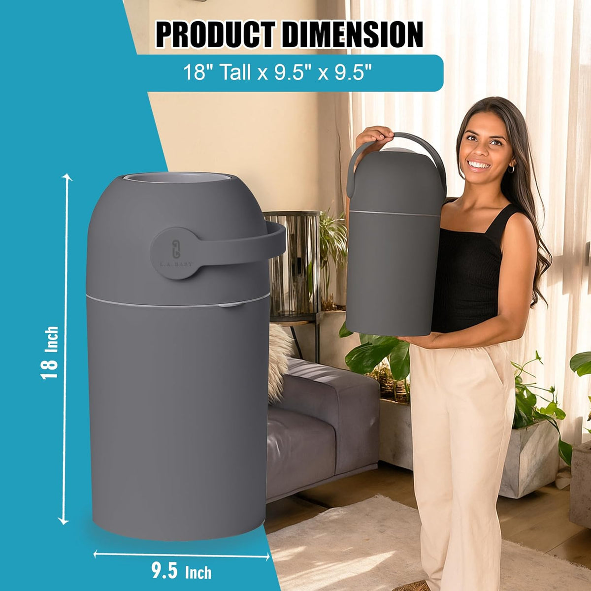 L.A. Baby Magic Diaper Pail - Patented 100% Odor-Free System with Child-Safe Lock - Award-Winning