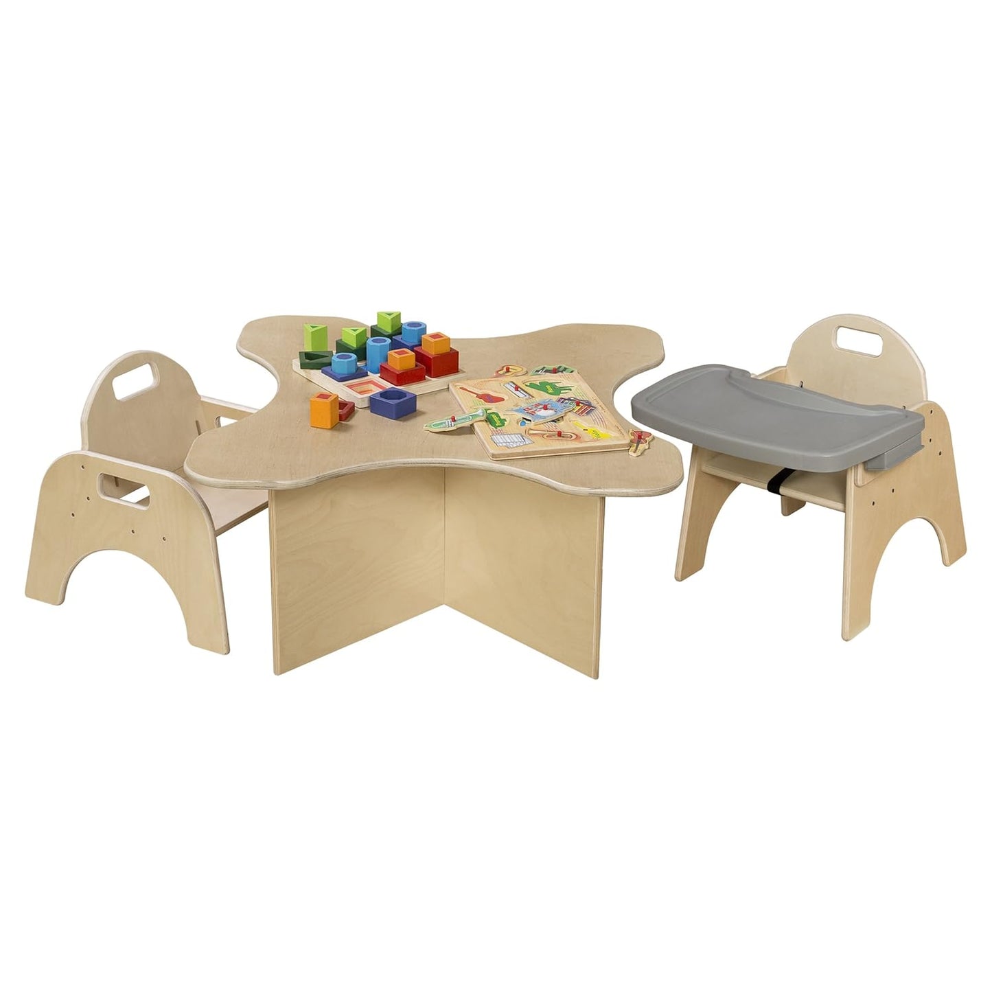 9”H Montessori Wooden Feeding Chair with Safety Harness for Toddlers to Teens, Kids Dining