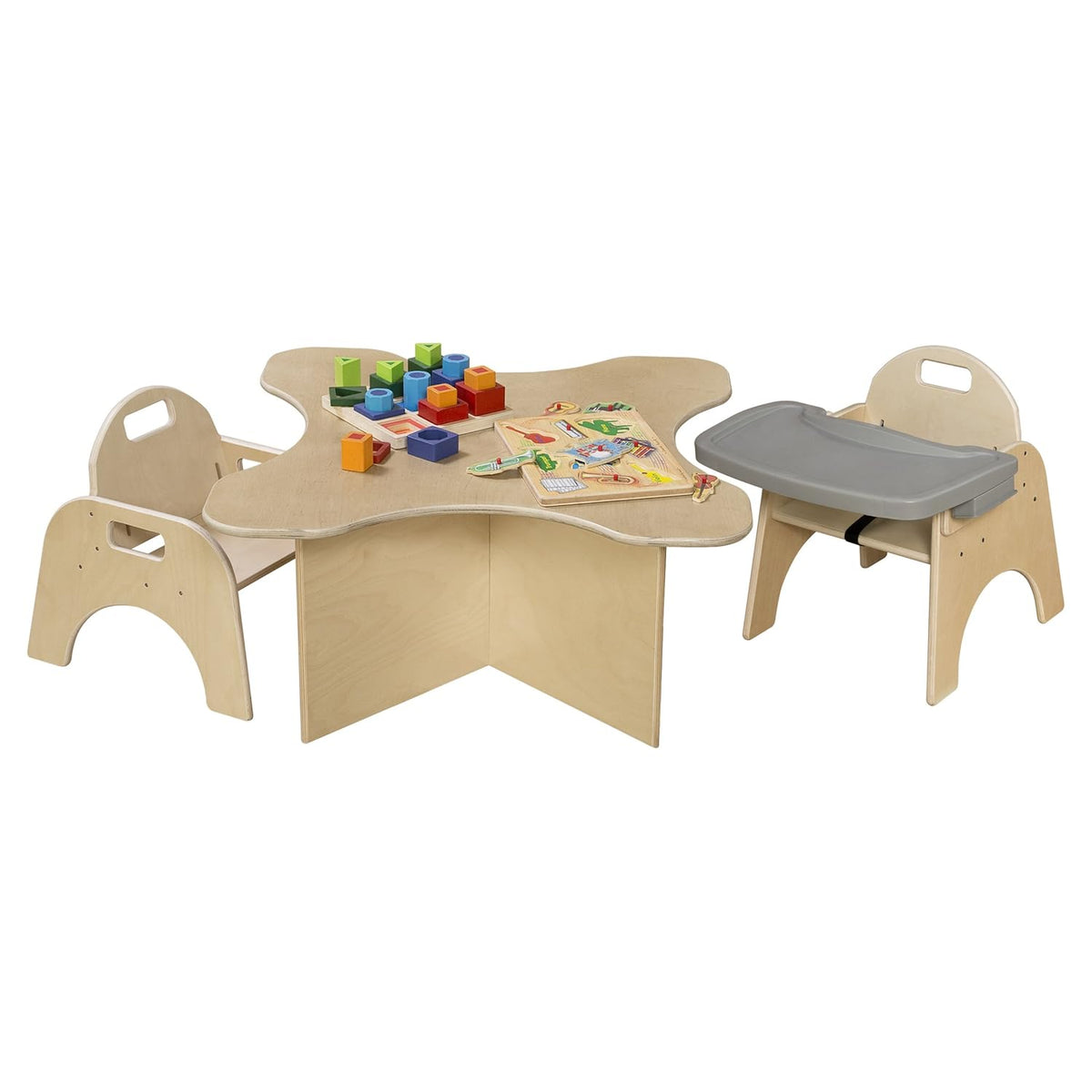 11'H Montessori Low Feeding Chair, Toddler Wooden Stackable Chair with Removable Tray, Safety