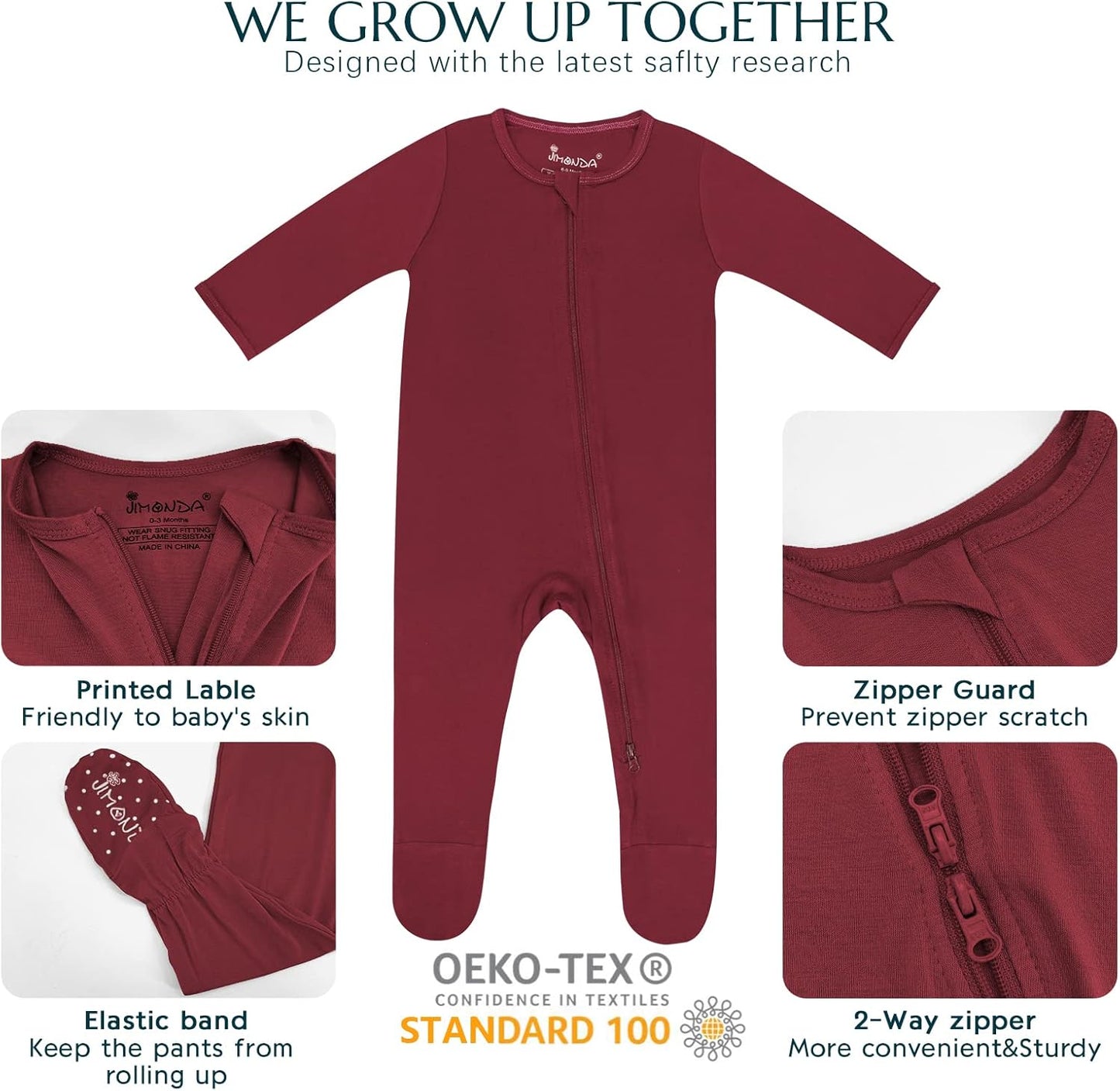 Jimonda Bamboo Baby Pajamas,Unisex Boys Girls One-Piece Footies,Long Sleeve Sleepers 2-Way Zip