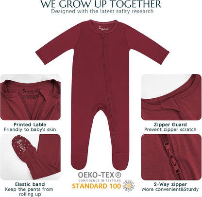 Jimonda Bamboo Baby Pajamas,Unisex Boys Girls One-Piece Footies,Long Sleeve Sleepers 2-Way Zip
