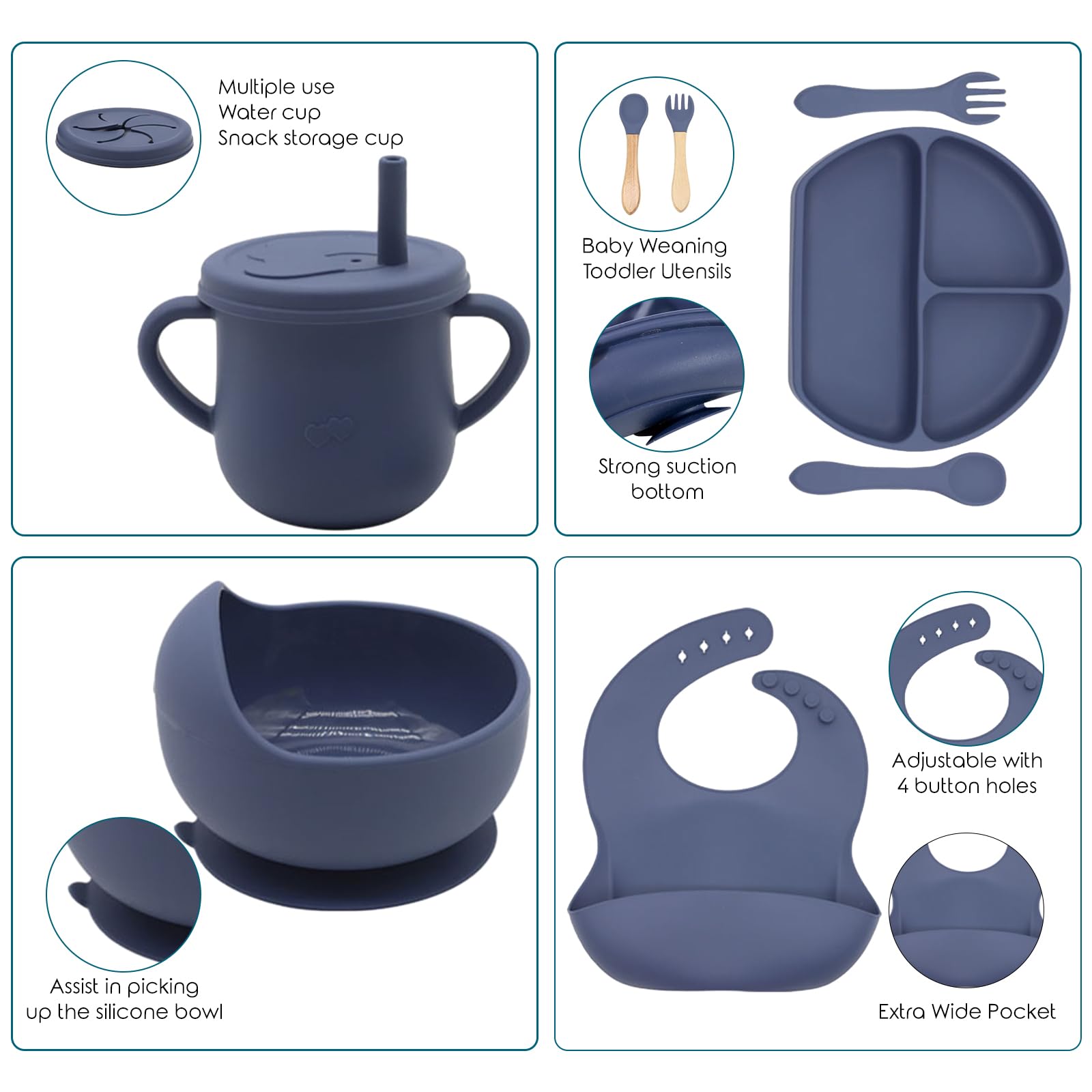 Dormlony 100% Silicone Baby Feeding Set, BPA Free Baby Dishes with Suction Bowl, Divided Plate