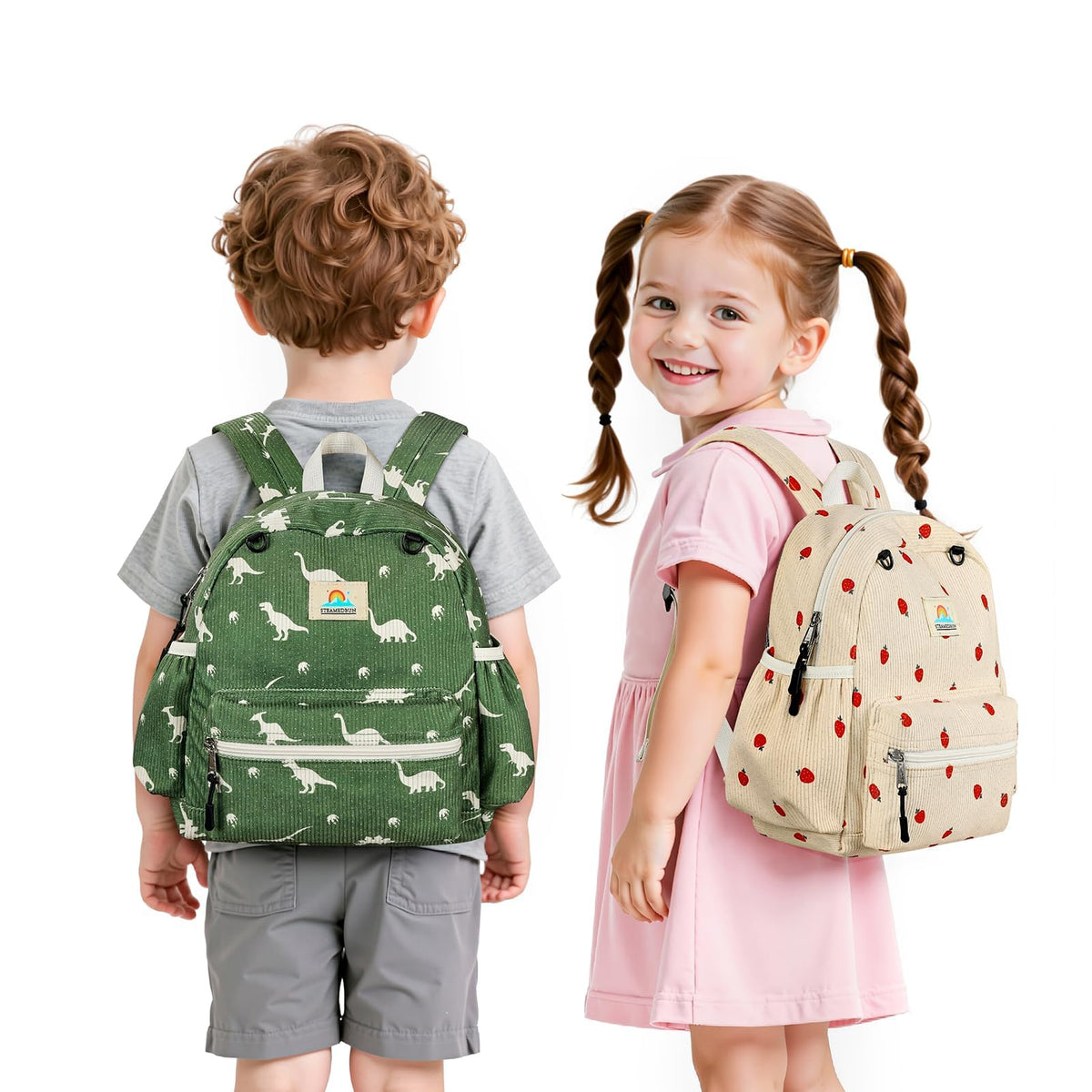 STEAMEDBUN Corduroy Toddler Backpack for Boys 2-4: Kids backpack for Boys Girls - 12 inch Preschool