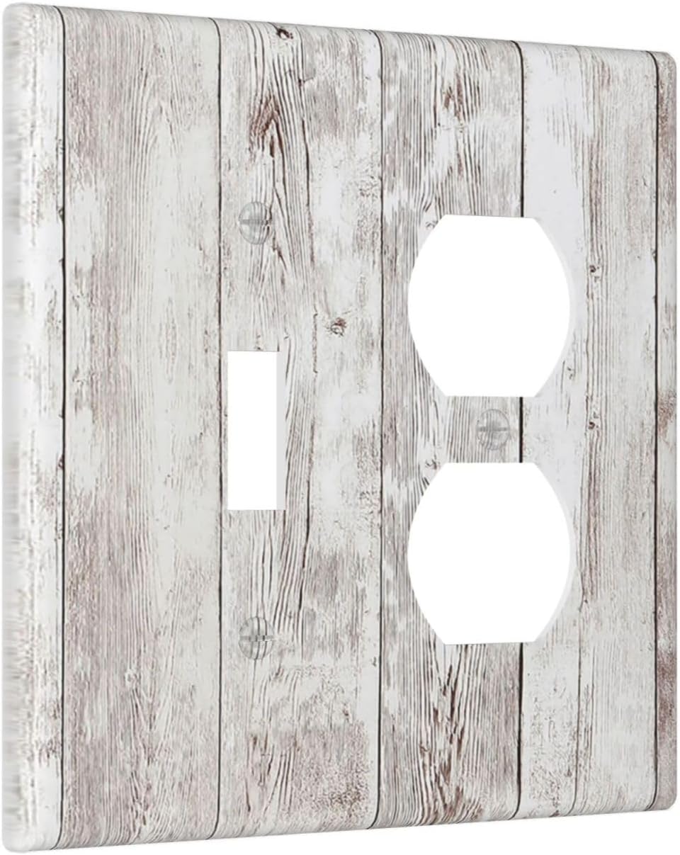 Wallplates Rustic Vintage White Wood Grain 1 Toggle 1 Duplex Switch Plate Electrical GFCI Faceplate