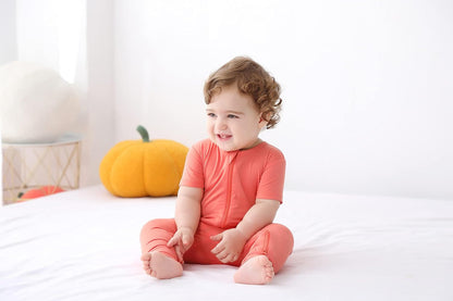 GUISBY Rayon Made from Bamboo Baby Pajamas, Summer Short Sleeve Footless Rompers, 2 Way Zipper