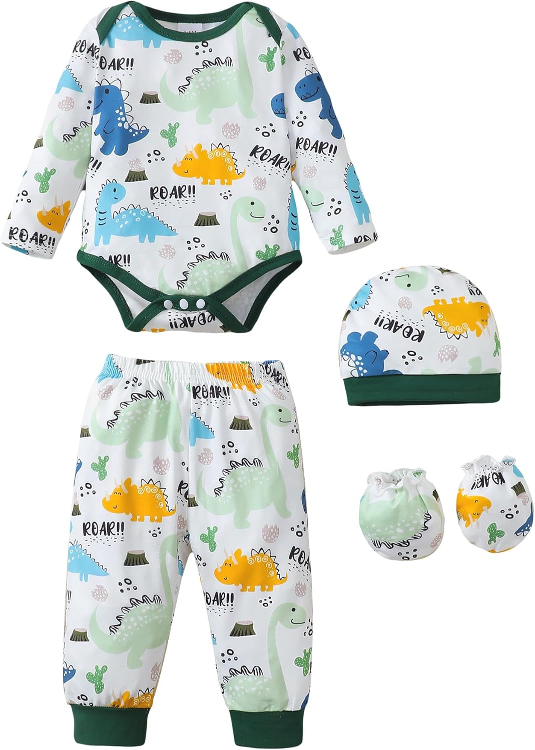 NZRVAWS Newborn Baby Boy Girl Clothes Unisex Infant Romper Pants Set Hat 4-Pack Outfits 0-12 Months