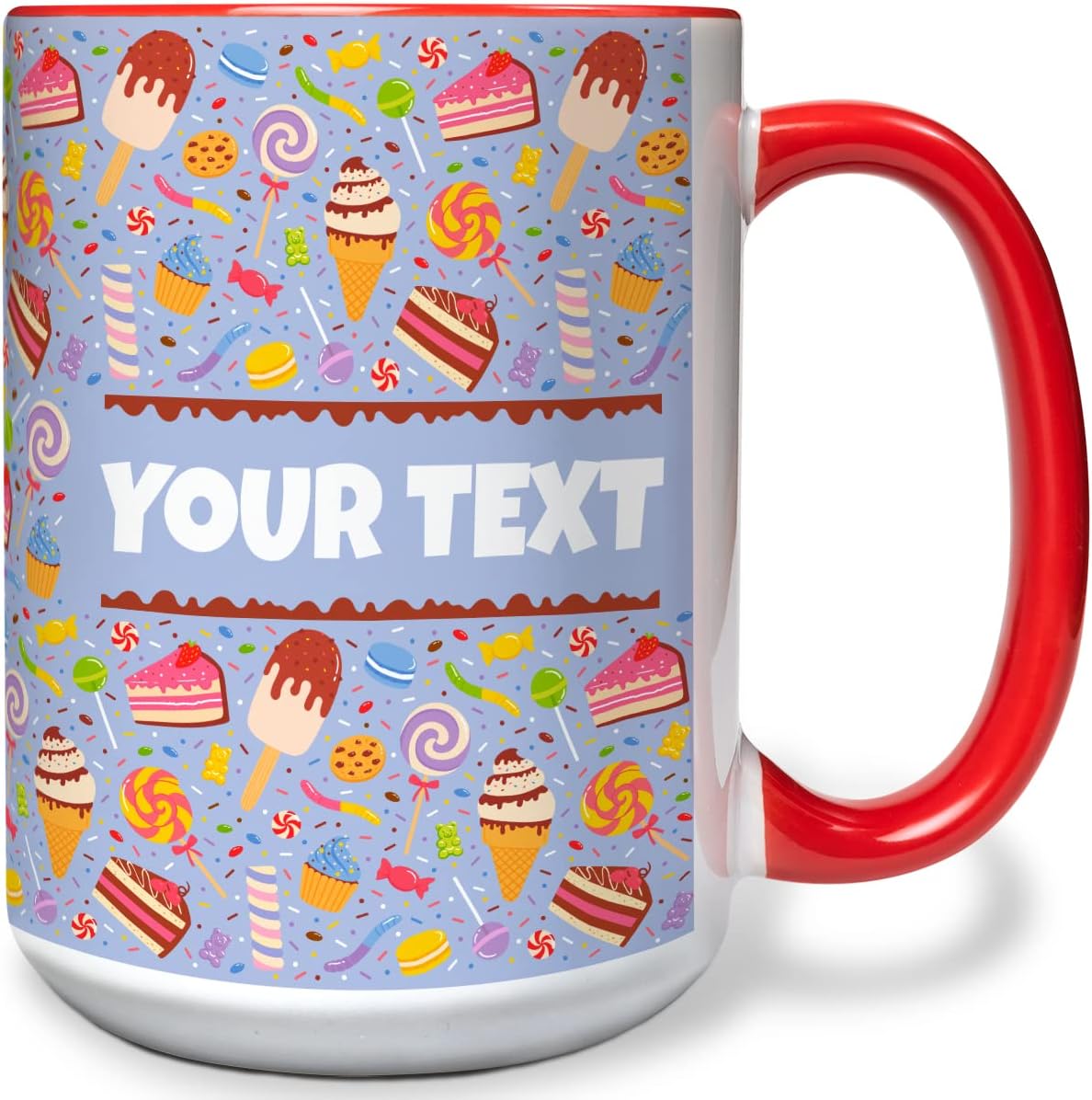 Personalized Mug for Kids - Sweets - Custom Name/Text, Ceramic Hot Chocolate/Cocoa/Coffee Cup for