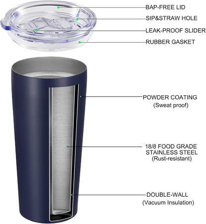 VEGOND 20oz Tumbler Bulk with Lid and Straw 1 Pack, Stainless Steel Vacuum Insulated Tumbler