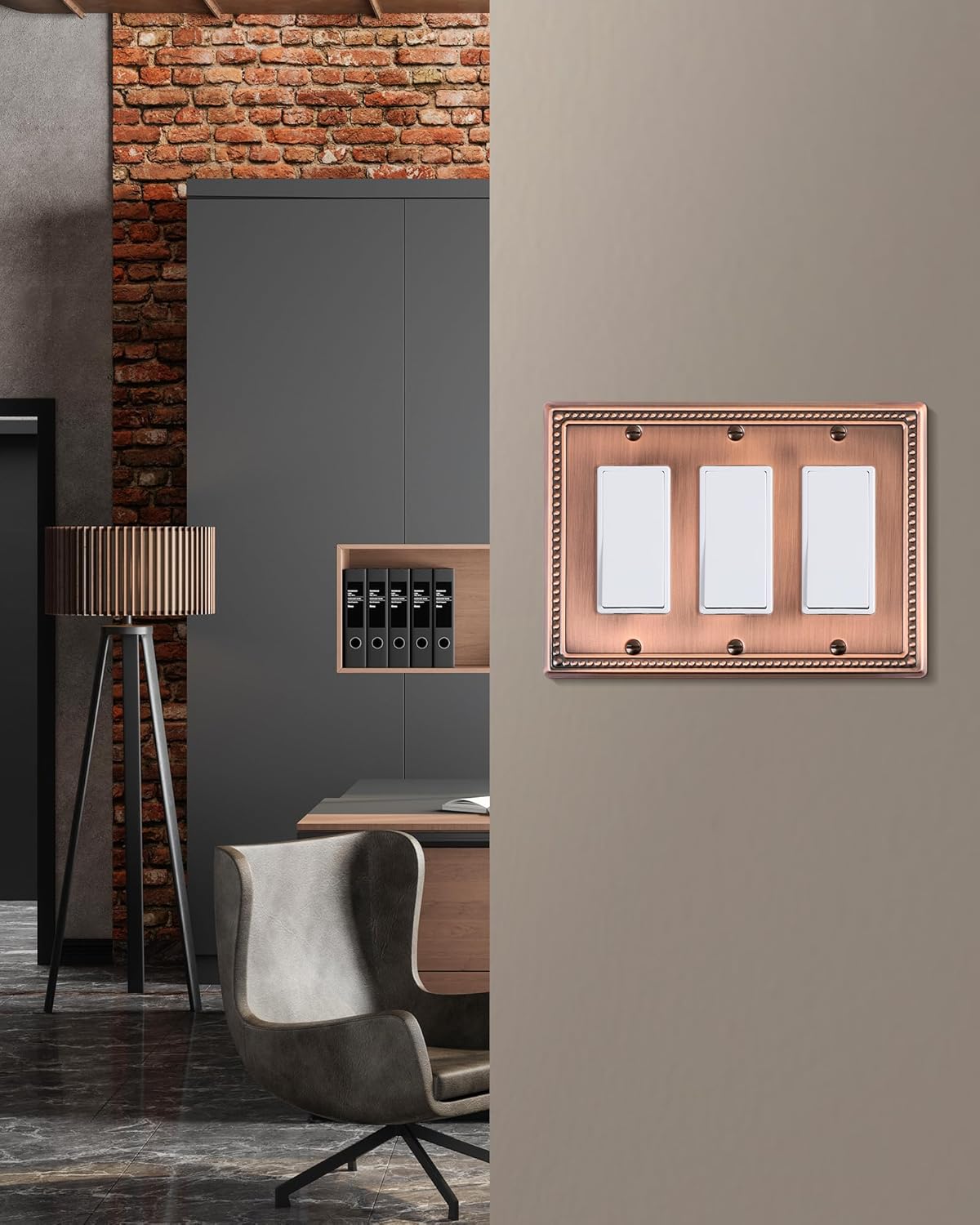 2-Pack Triple Decorator Outlet Cover Plate, Antique Copper Pearls Decorative Switch Plates and