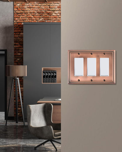 2-Pack Triple Decorator Outlet Cover Plate, Antique Copper Pearls Decorative Switch Plates and