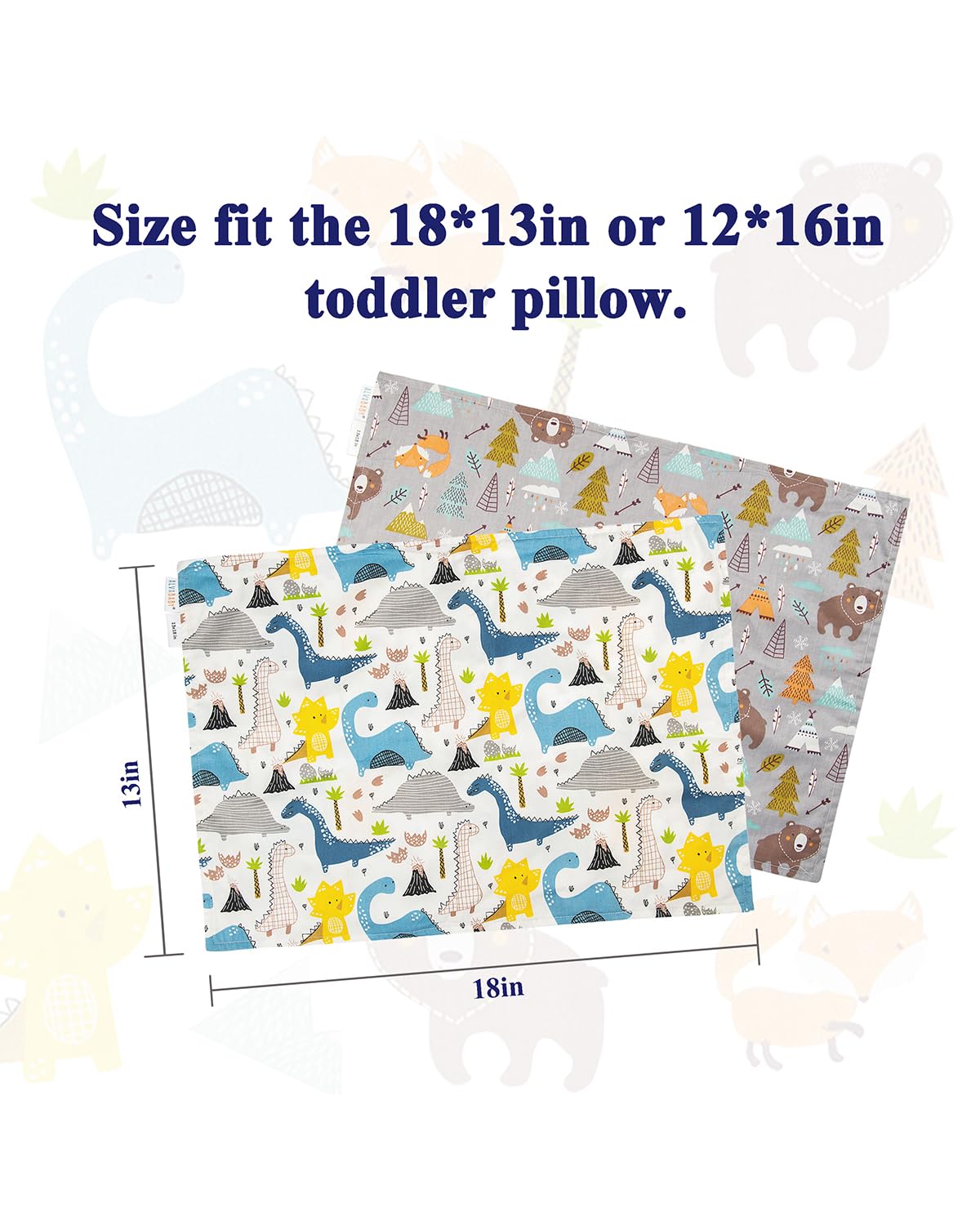 ALVABABY Toddler Pillowcases 2 Pack Organic Cotton Kids Pillow Cover Fit 13"x 18" or 12"x16"