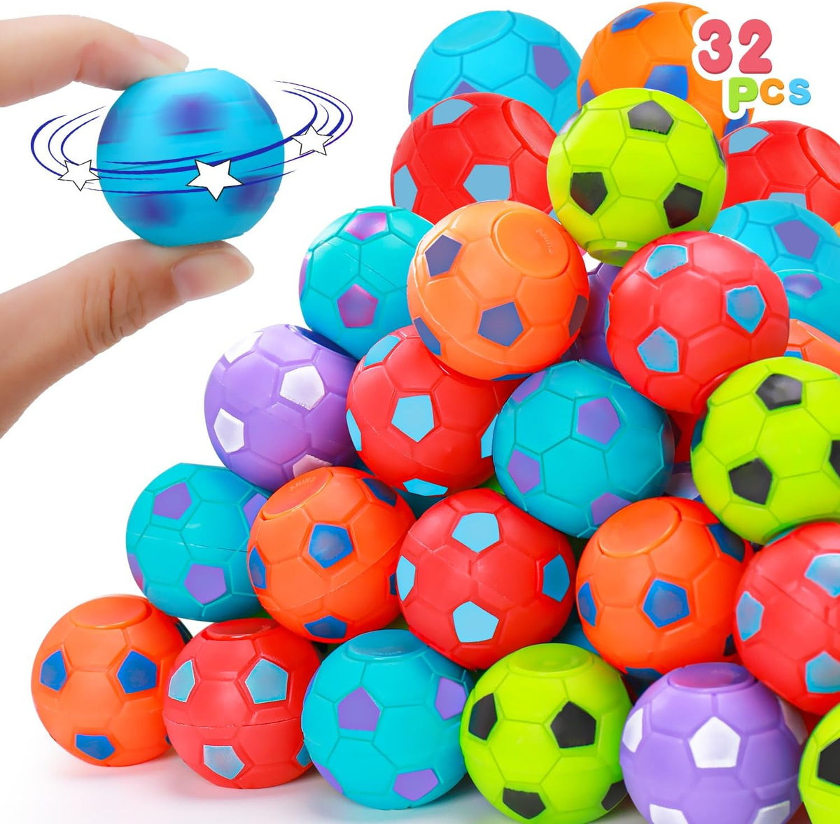 32PCS Fidget Spinner Soccer Balls Sports Party Favors Bulk for Kids 4-8 8-12 Birthday Goodie Treat