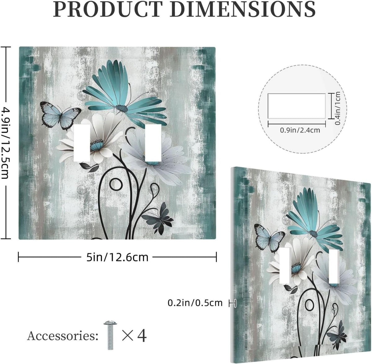 Decorative Switch Plates Rustic Teal Daisy Floral Flowers Butterfly Wood Grain 2 Gang Double Toggle