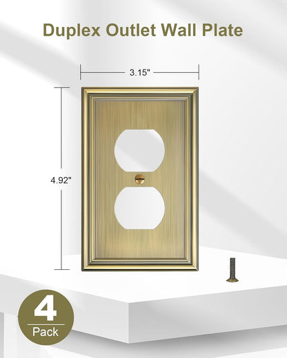 4-Pack Duplex Outlet Covers, Decorative Wall Plates for Electrical Outlets, Antique Brass Switch