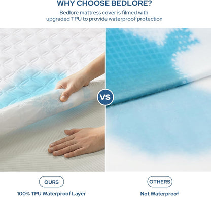 BEDLORE Waterproof Mattress Protector, Twin Size Mattress Pad with Deep Pocket Fitted Up to 6-15