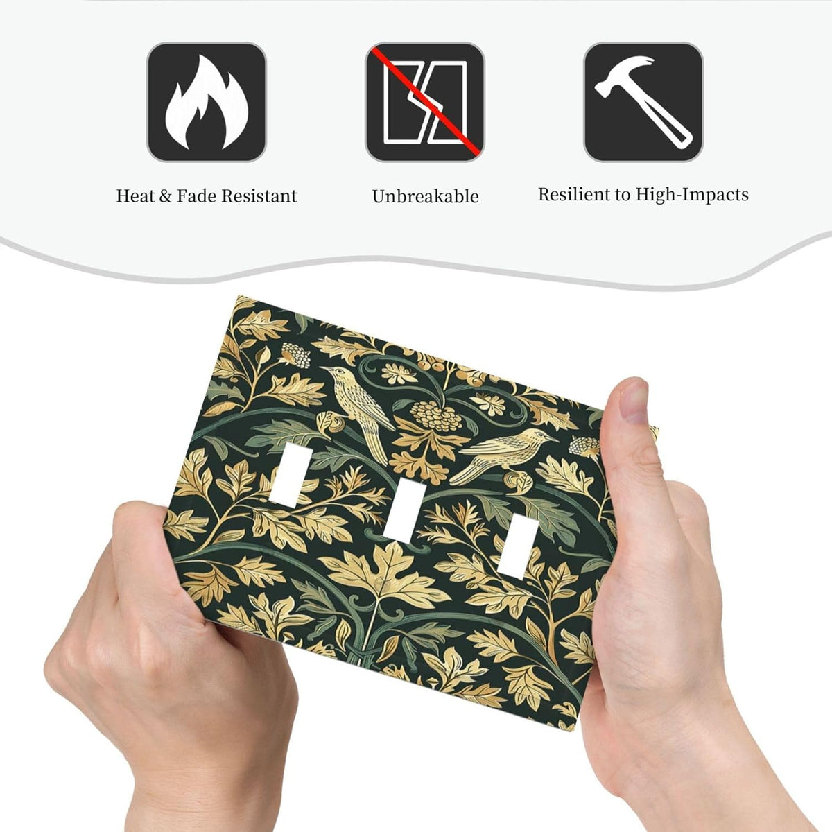Decorative Switch Plates William Morris Vintage Botanical Birds Golden Green Leaves 3 Gang Wall