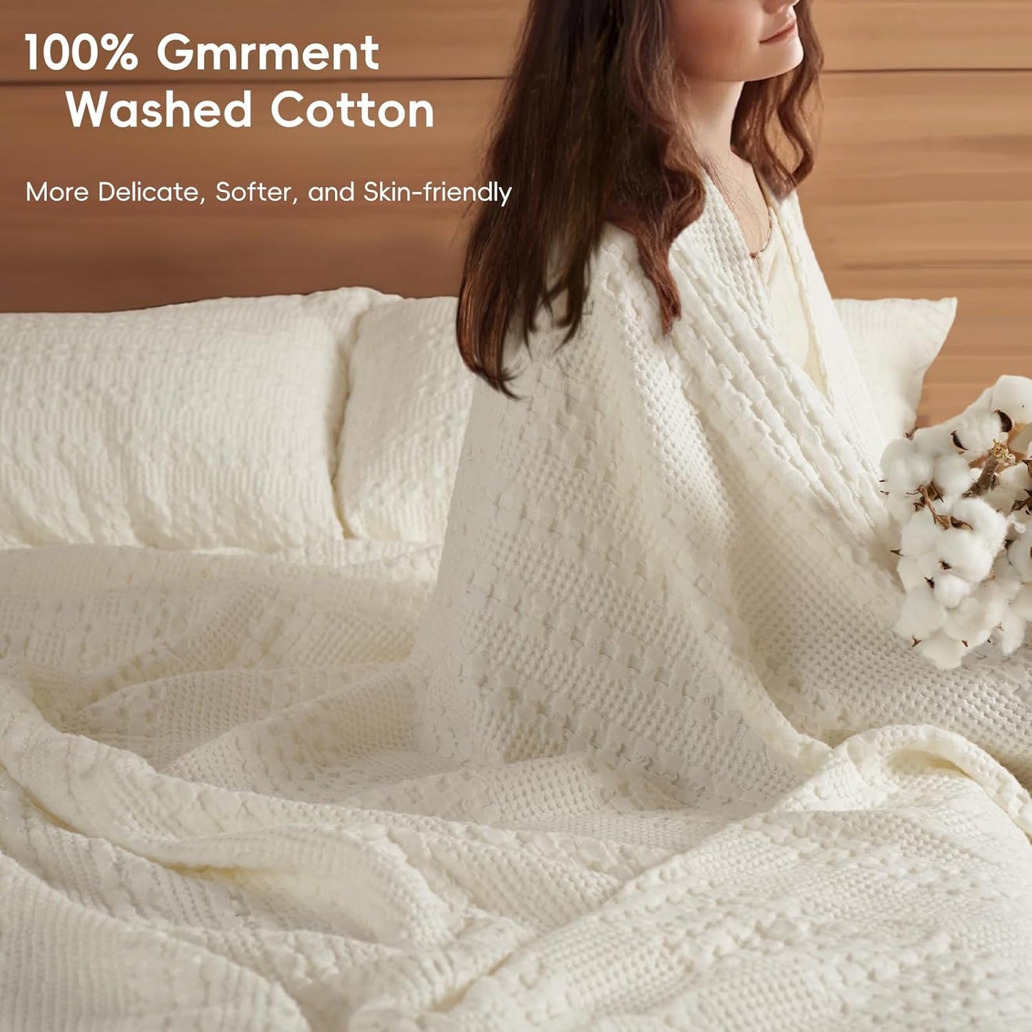 PHF 100% Cotton Waffle Blanket Oversized King 120"x120", Lightweight Breathable Extra Large 10'x10'