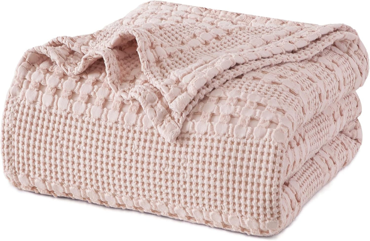 PHF 100% Cotton Waffle Weave Blanket Twin Size, Soft Lightweight Breathable Cozy Summer Blankets
