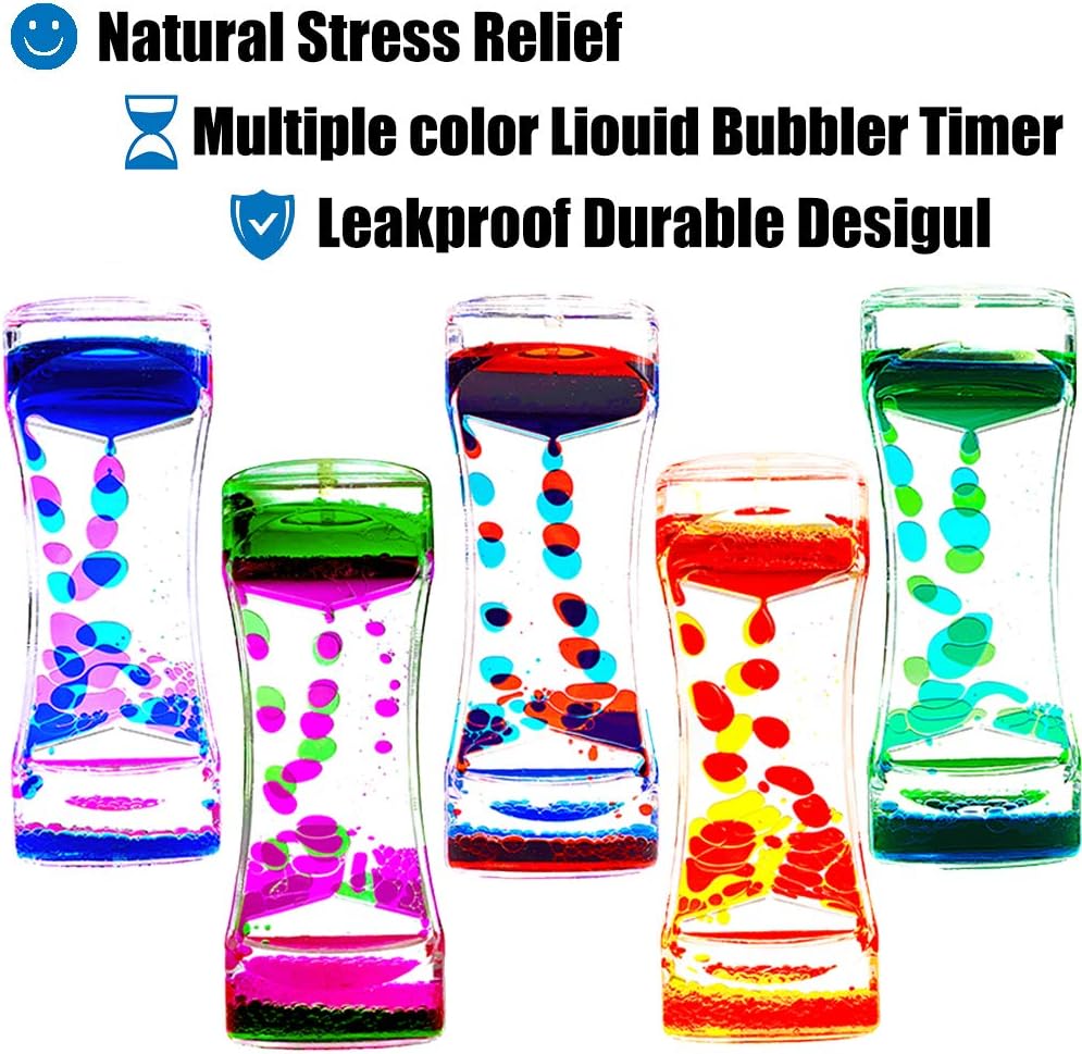 Liquid Motion Bubbler Timer Pack of 5 Colorful Hourglass Liquid Bubbler Sensory Anxiety Toys Autism