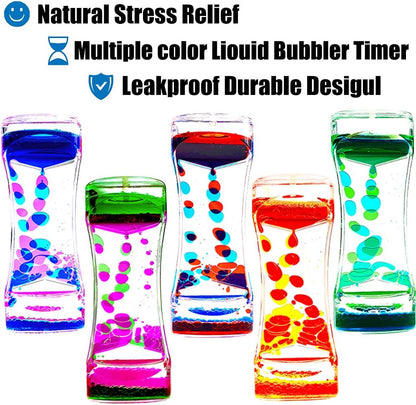 Liquid Motion Bubbler Timer Pack of 5 Colorful Hourglass Liquid Bubbler Sensory Anxiety Toys Autism