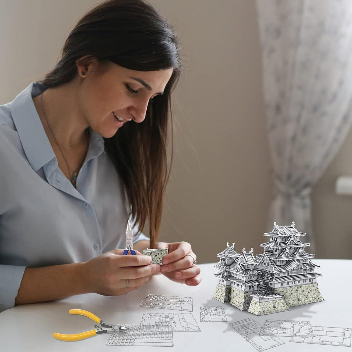 Piececool 3D Metal Puzzles for Adults, Himeji Castle - Japanese Architecture 3D Model Building Kits