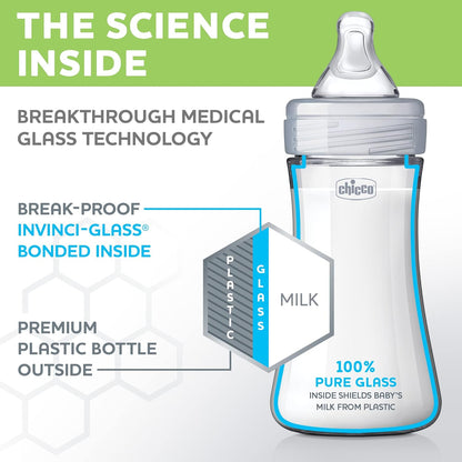 Chicco Duo 9oz. Hybrid Baby Bottle with Invinci-Glass Inside and Plastic Outside | Dishwasher