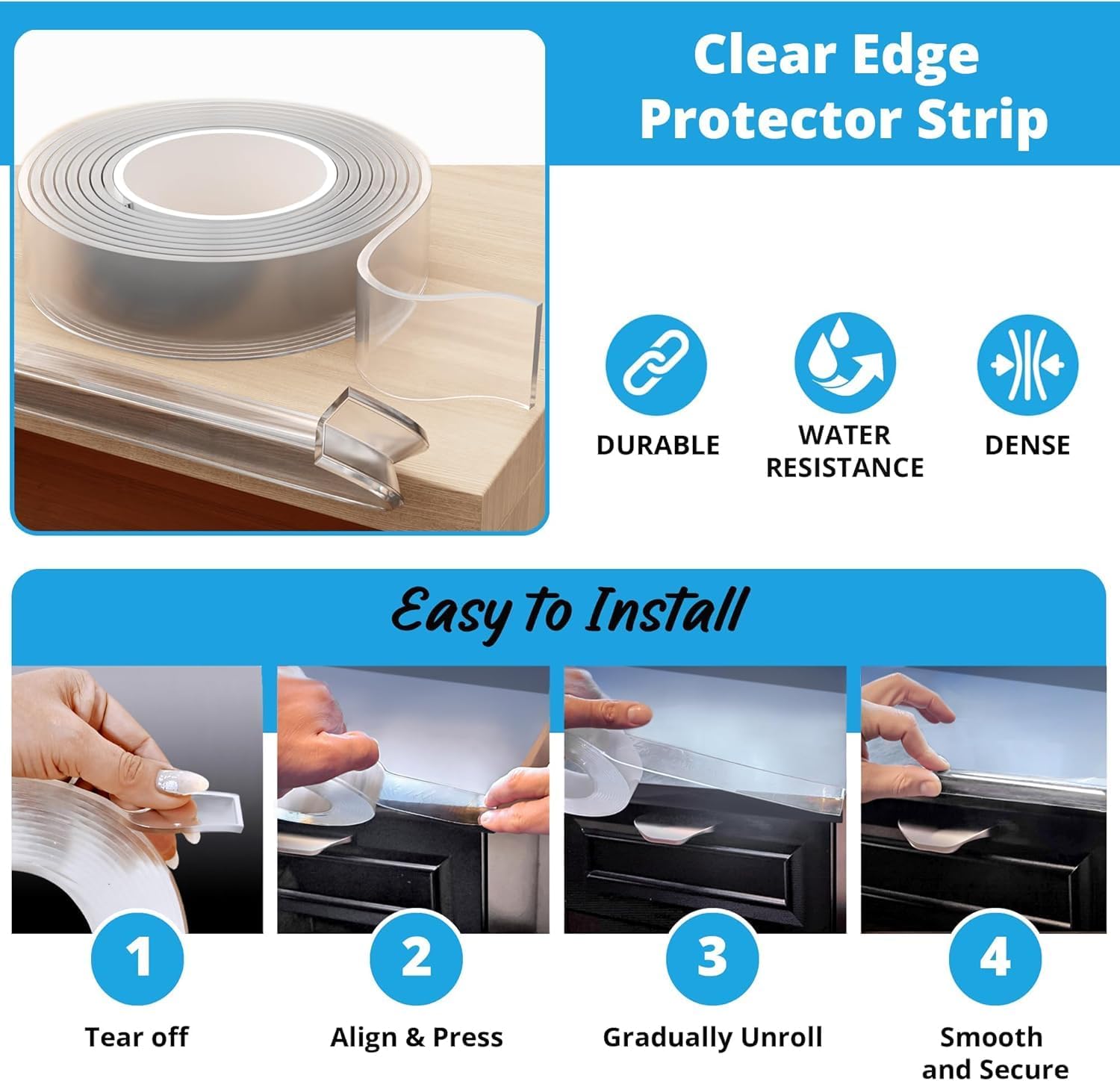 Furniture Corner & Edge Safety Bumpers, 16ft Edge Protector & 4 Clear Corner Protector Baby