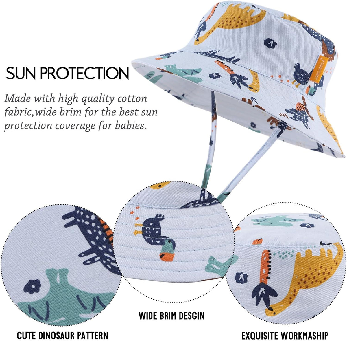 JANGANNSA Cotton Baby Sun Hat Infant Toddler Boys Girls Bucket Hats Summer Sun Protection Kids