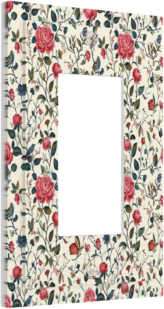 Decorative Outlet Covers Vintage Flowers Rose Leaf Bird Butterfly 1 Gang Single Rocker Light Switch