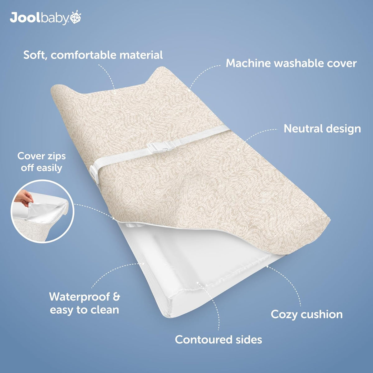 Jool Baby Soft Changing Pad + Washable Cover, Non-Slip - Fits Standard Changing Tables & Dressers