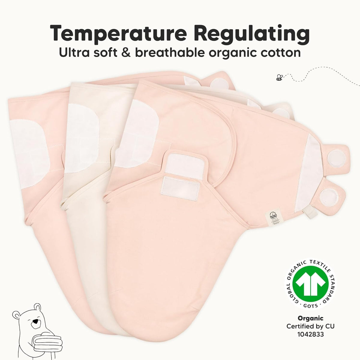 3-Pack Organic Baby Swaddle Sleep Sacks - Swaddles for Newborns, Infant 3-6 Months, Baby Girls