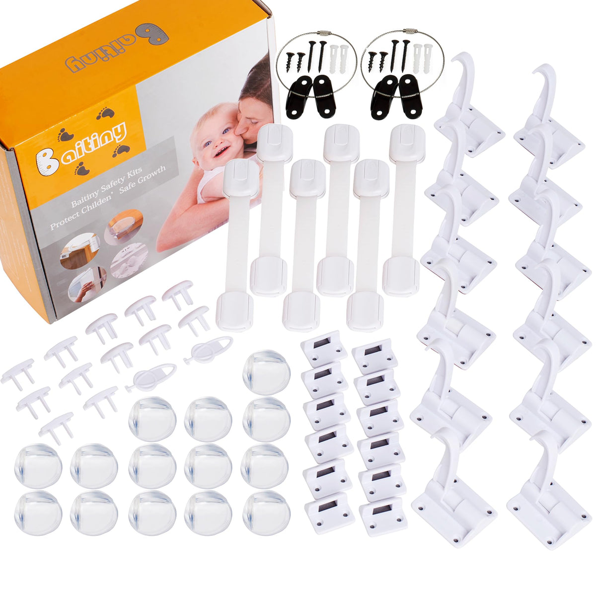 Baby Proofing Kit 60 Packs- Child Proof Essentials Set with Invisible Cabinet & Drawer Locks