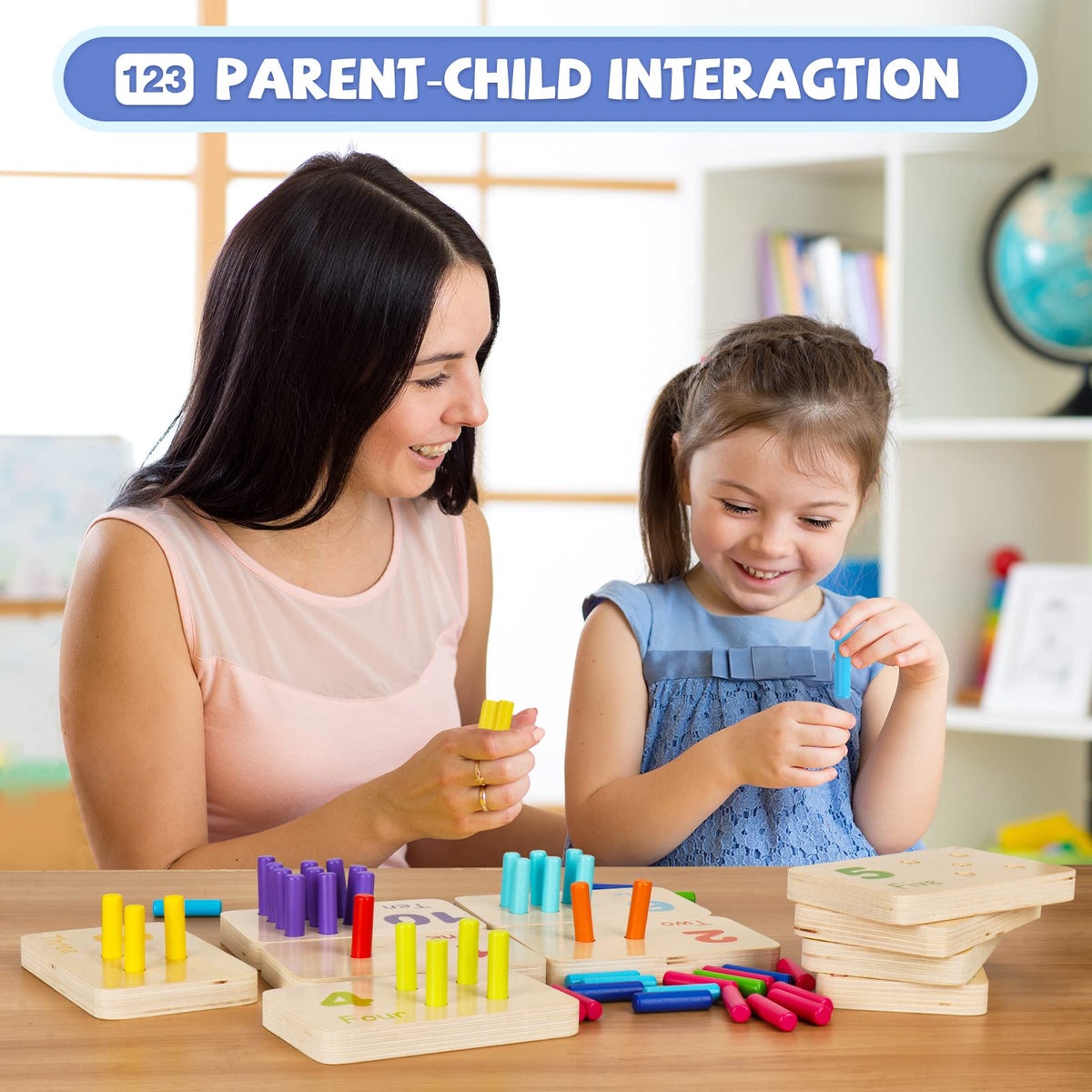 ISMETACU Wooden Montessori Number Blocks for Kids, Counting Peg Board for Kids Age 3 4 5,Preschool