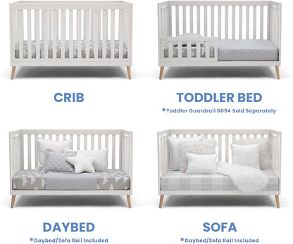 Delta Children Essex 4-in-1 Convertible Baby Crib, Bianca White with Natural Legs