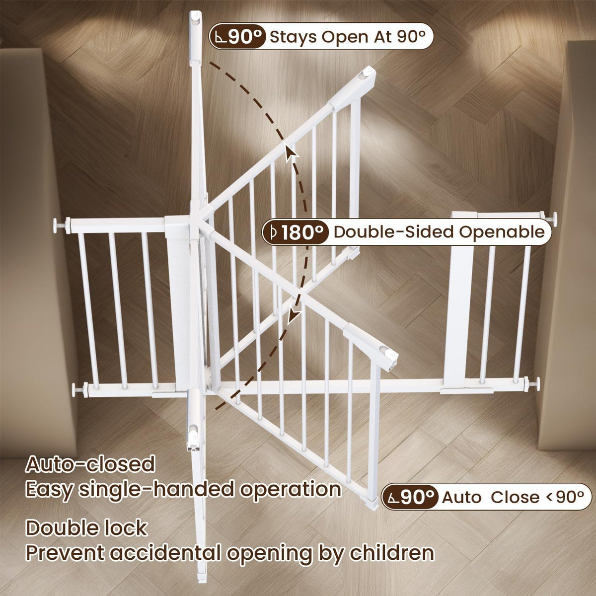 Baby Gate for Stairs - 29.6-46" Auto Close Dog Gate for Doorways, Extra Wide Child Gate Indoor