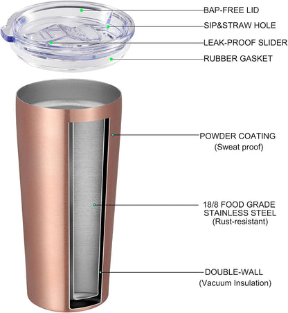 VEGOND 20oz Tumbler Bulk with Lid and Straw 12 Pack, Stainless Steel Vacuum Insulated Tumbler