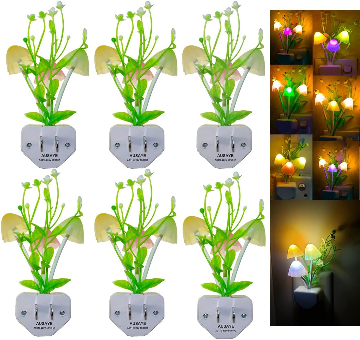 AUSAYE Sensor Night Light Plug in Mushroom Light LED Color Changing Nightlights for Kids, Adults