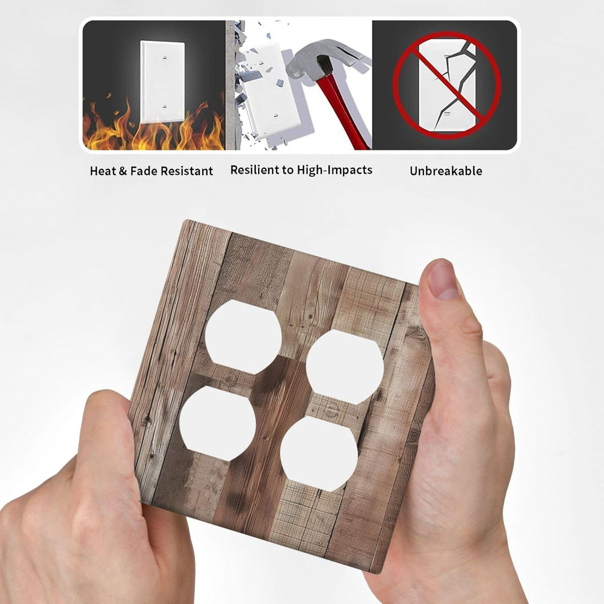 Decorative Outlet Covers Retro Wood Plank Vintaga Wooden Board 2 Gang Wall Plate Cover Double
