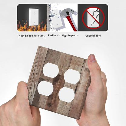 Decorative Outlet Covers Retro Wood Plank Vintaga Wooden Board 2 Gang Wall Plate Cover Double
