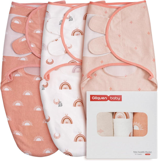 GLLQUEN BABY 3-Pack Organic Baby Swaddle Sleep Sacks for Newborn - Baby Swaddles 0-3 Months