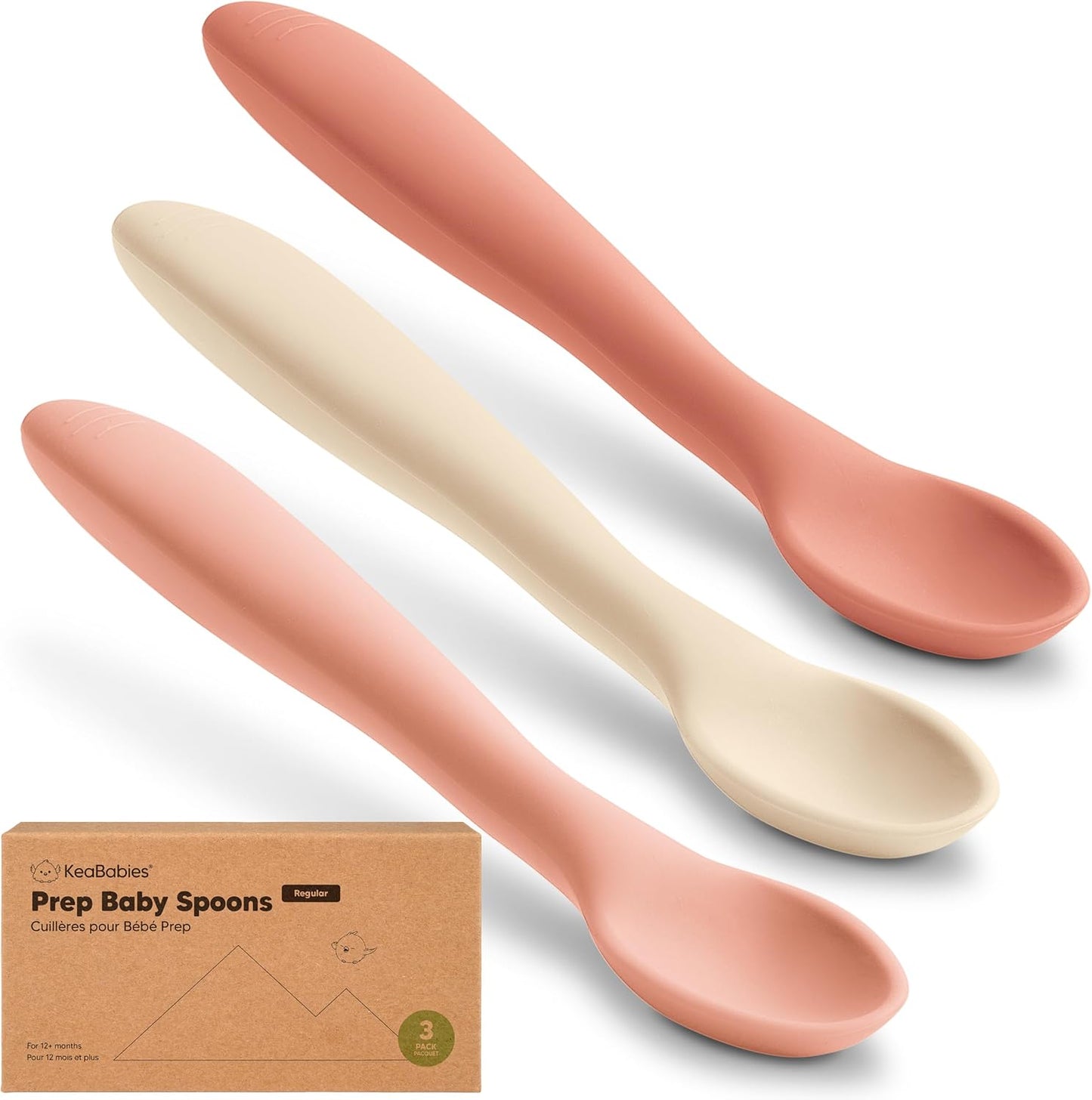 KeaBabies Silicone Baby Spoons, Self Feeding 6-12 months - 3-Pack Baby Weaning Eating Utensils