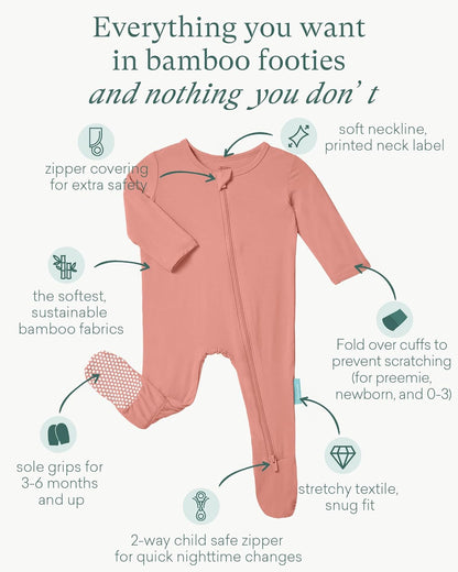Baby Zipper Footie Pajamas, Supersoft Bamboo Rayon Baby Footed Pjs Boy Girl 0-3-6-9-18-24 Month