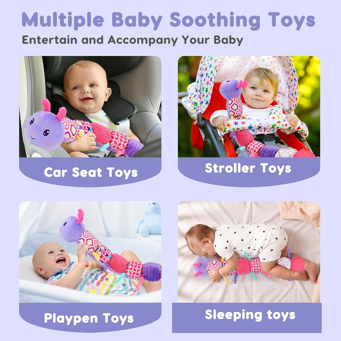 Baby Girl Toys 0-3-6 Months Musical Stuffed Animals Plush Caterpillar Toy with Crinkle Rattles
