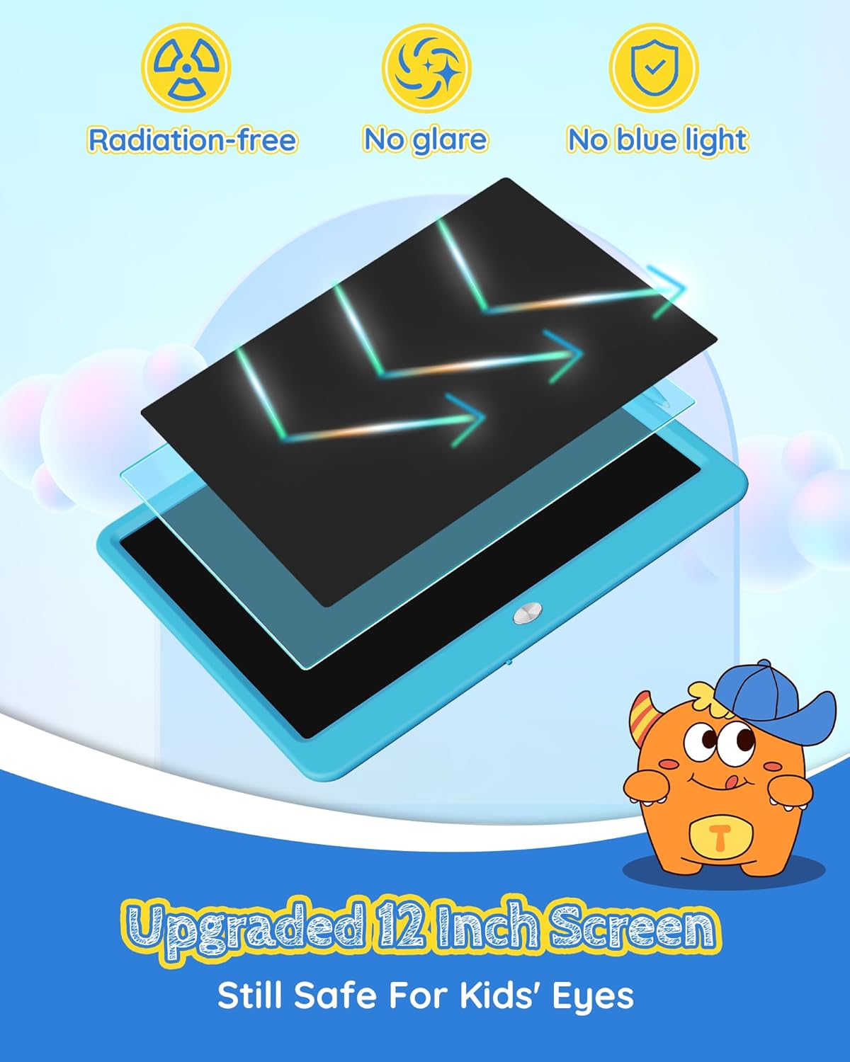 TEKFUN LCD Writing Tablet for Kids Boys Toys, 12 Inch Erasable Doodle Board Colorful Doodle Pad