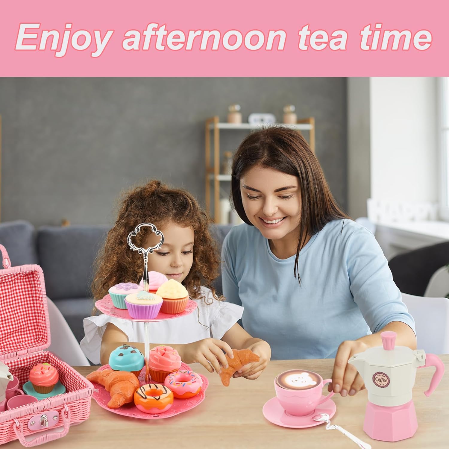 Afternoon Tea Toys Set Pretend Play Food Toys for Toddler Girls, Party Tea Playset Toy Gifts for 3