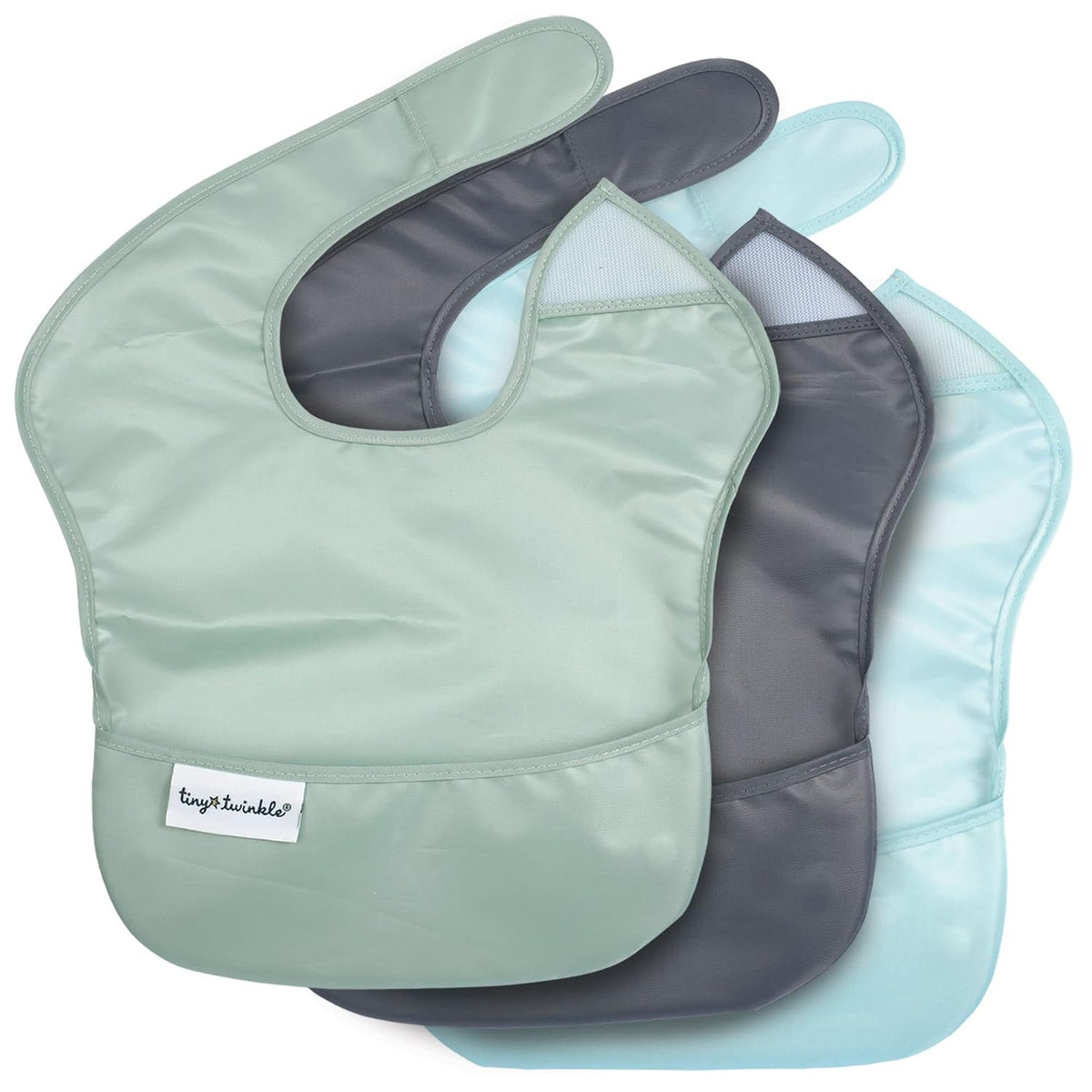 Tiny Twinkle Mess Proof Baby Bibs for Eating - Waterproof, Wipeable Bibs - Toddler Bibs - Travel